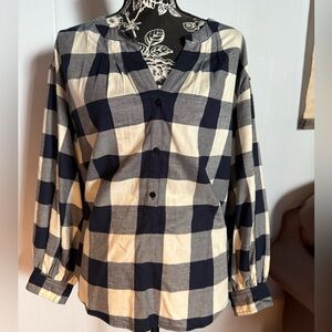 J. Crew Navy and Cream Checkered Shirt